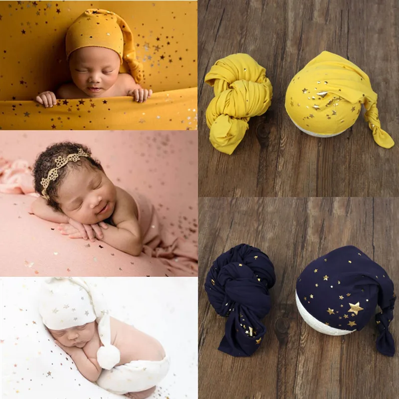 

2 Pcs Baby Swaddle Wrap Hat Set Baby Blanket+Beanie Cap Infants Sleeping Receiving Blanket Boys Girls Newborn Photography Props