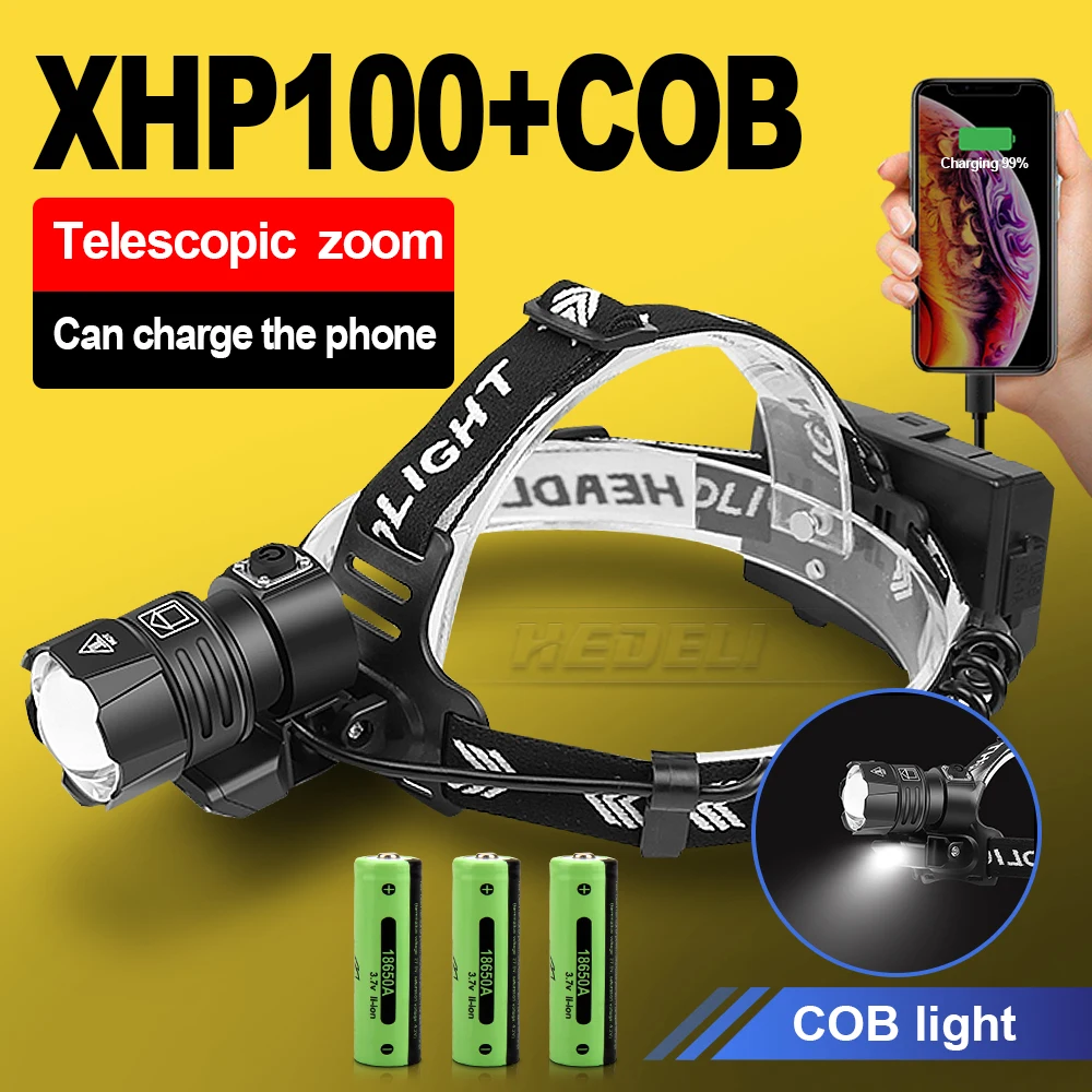 

2020 New 500000lm XHP100 Cob Powerful Led Headlight Headlamp Usb Flashlight Head Torch Rechargeable Head Lamp XHP90 XHP70 18650