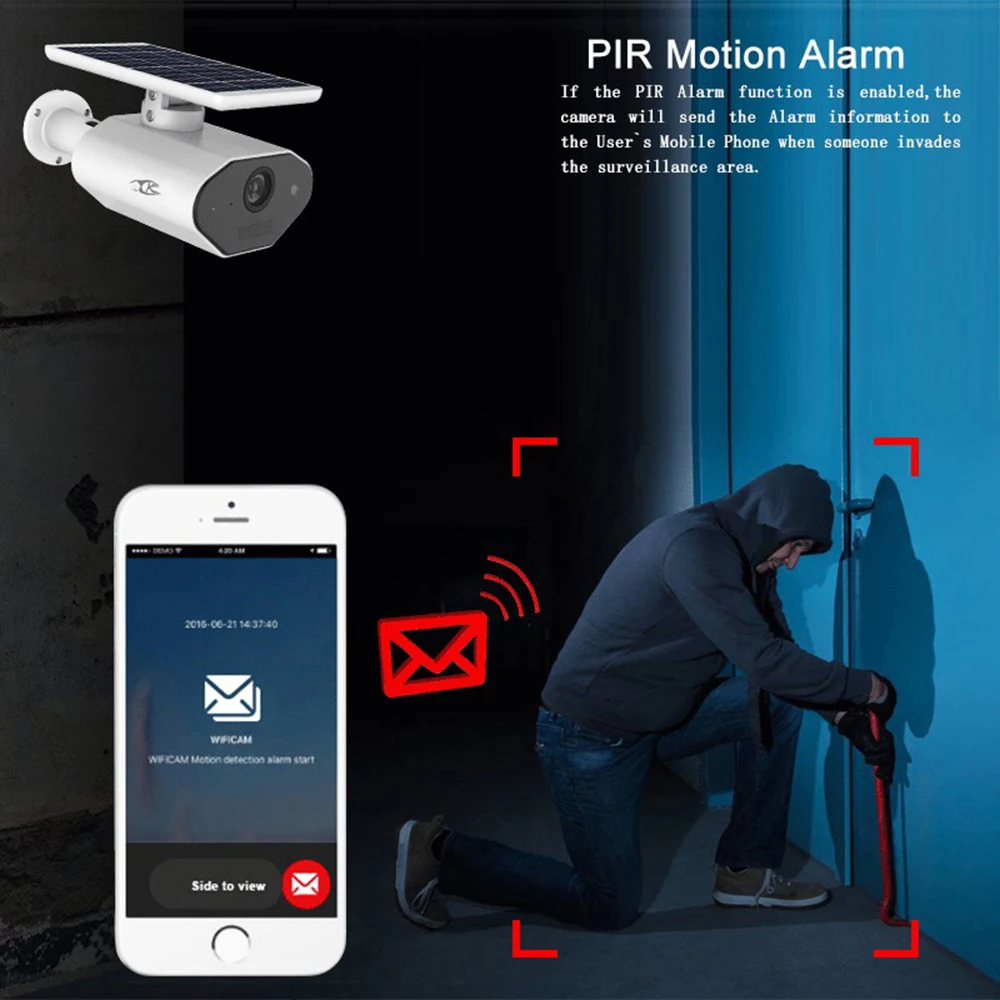 Wifi ip камера Солнечная безопасности для домашнего видеонаблюдения IP66