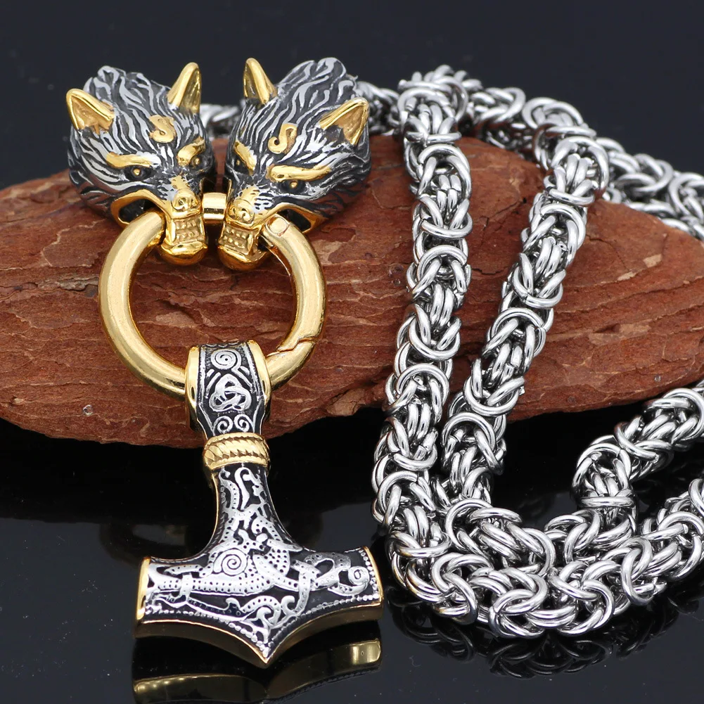 

New Vintage Men's Necklace Viking Wolf Head Metal for Men