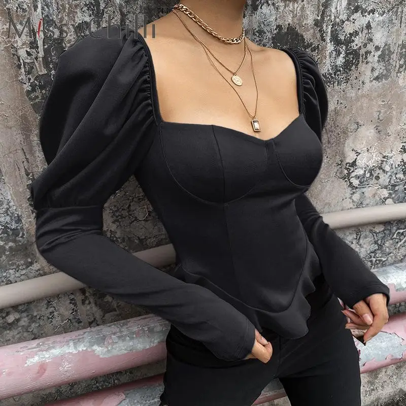 MissyChilli элегантная Красная Трикотажная Рождественская блузка с пышными рукавами