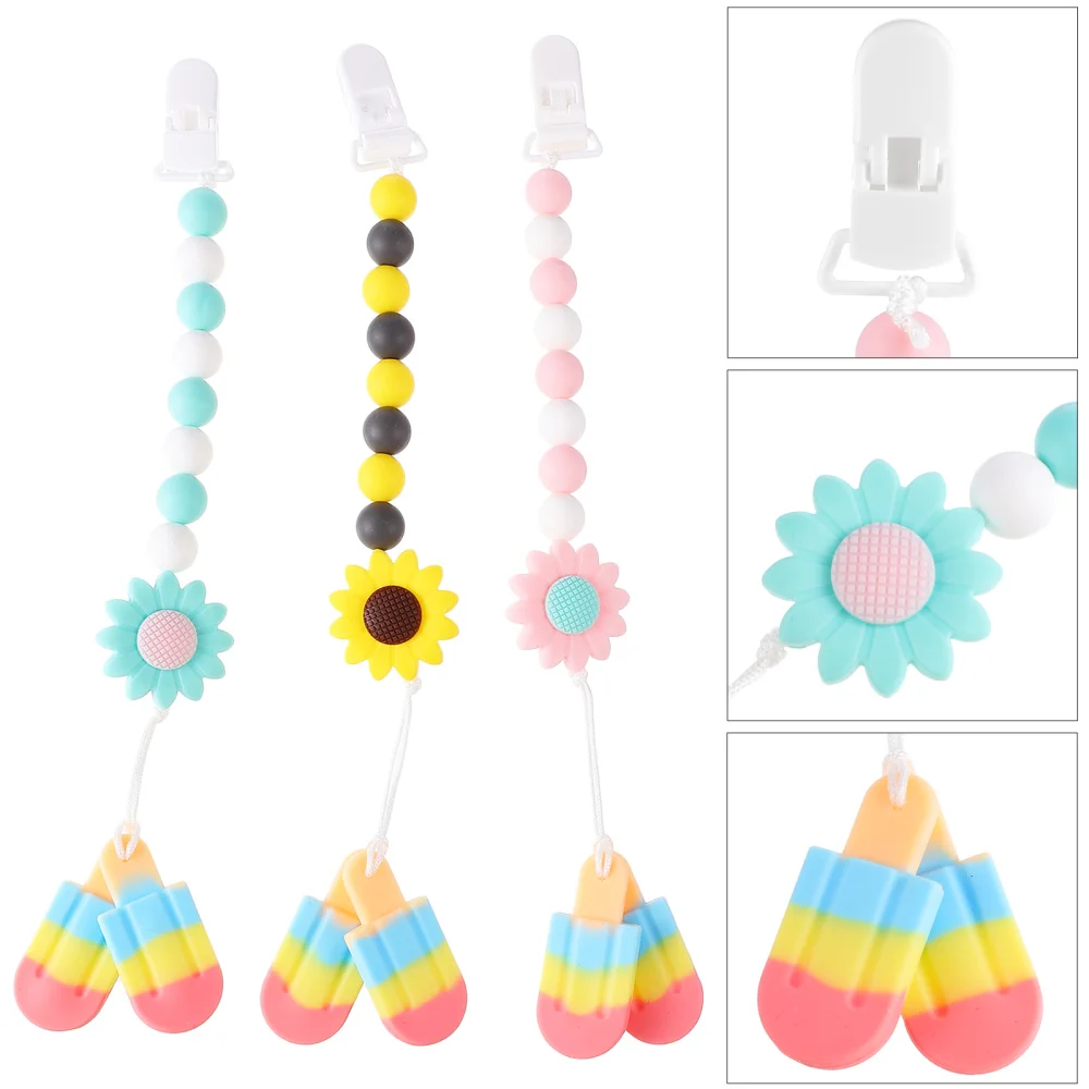 

3pcs Silicone Baby Pacifier Clips Durable Pacifier Chains (Pink, Yellow, Green)