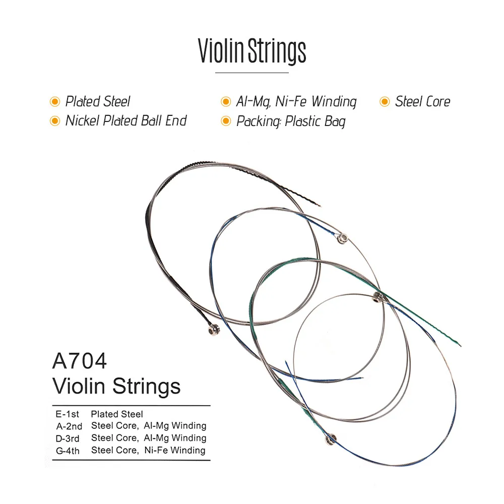 Alice A704 4pcs Violin Strings Universal Full Set (E-A-D-G) Fiddle String Steel Core Al-Mg/ Ni-Fe Alloy Winding | Спорт и
