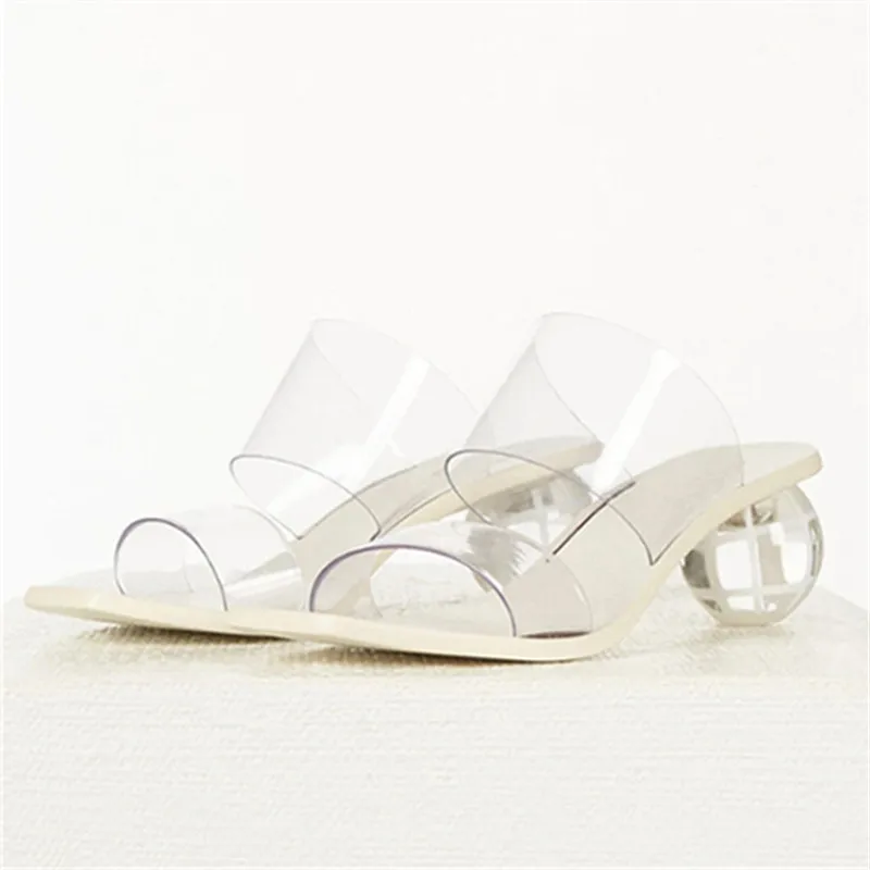 

Transparent Ball Heel Women Slippers Fashion Clear Heels PVC Ladies Mules Summer White Gladiator Sandals Outside Slides