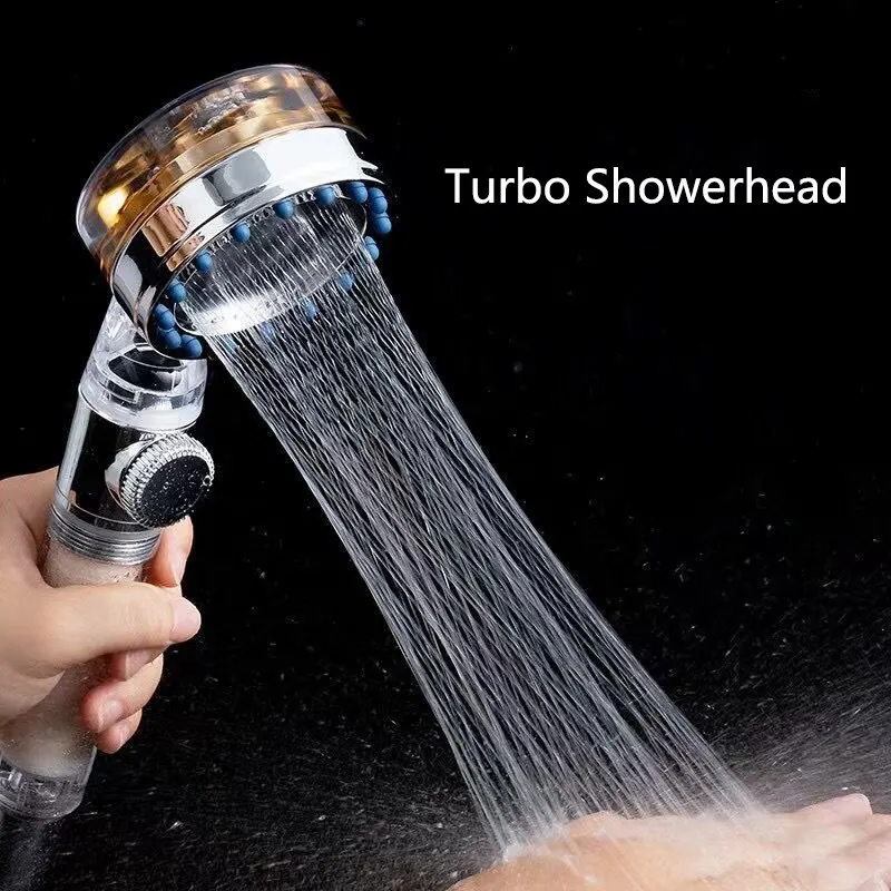 

2021 Shower Head Water Saving Flow 360 Degrees Rotating With Small Fan ABS Rain High Pressure spray Nozzle Bathroom Accessories