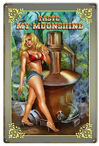 Винтажный металлический жестяной знак 8x12 дюймов со вкусом My Moonshine Pin Up Bar Girl, настенные декоративные знаки