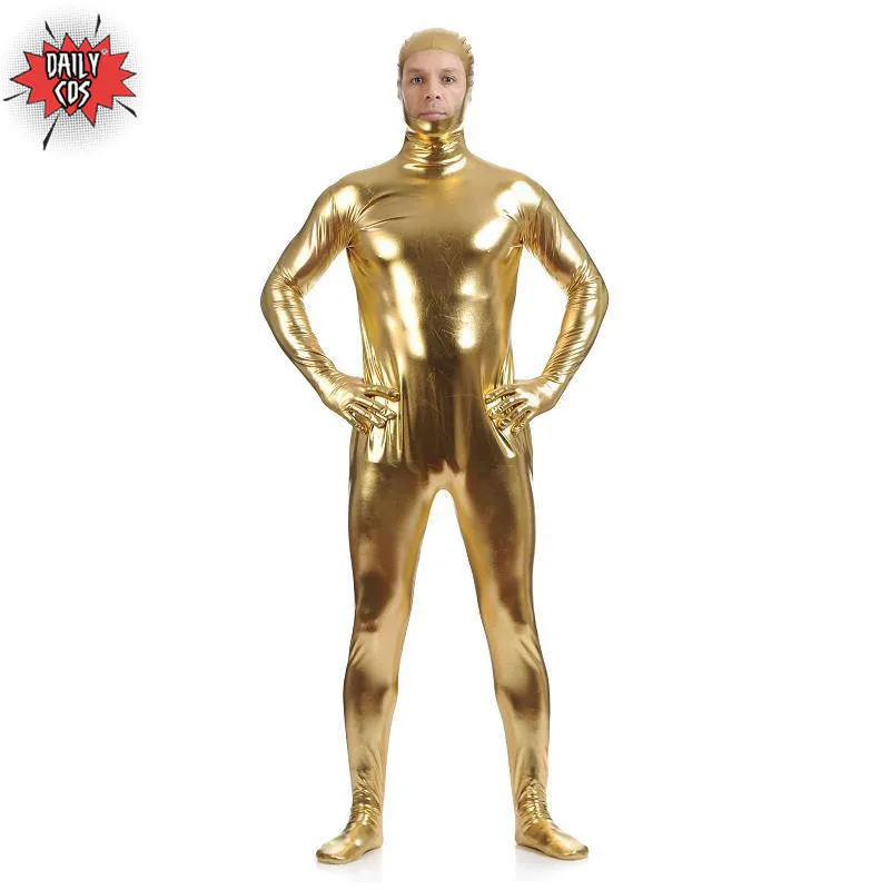 Одноцветный трико зентай костюмы металлик блестящий костюм для косплея на