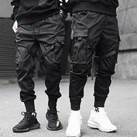 lacible hip hop cargo pants ribbons men black streetwear harajuku techwear tactical pants trousers harem joggers sweatpants punk