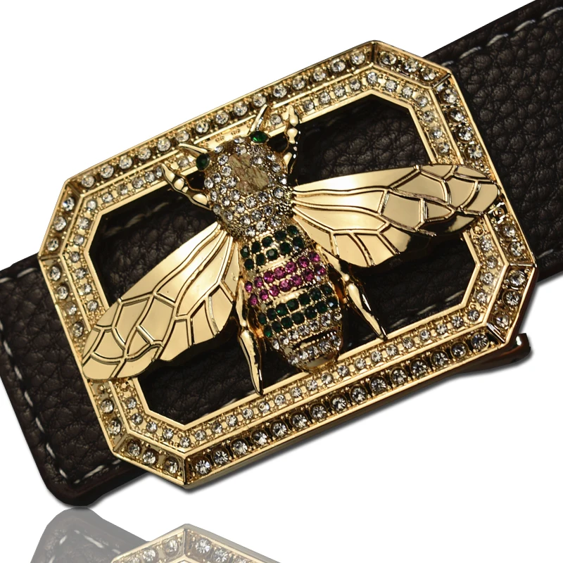 

Luxury Brand Belts for Men &Women Unisex Fashion Shiny Bee Design Buckle High Quality Waist Shaper Leather Belts
