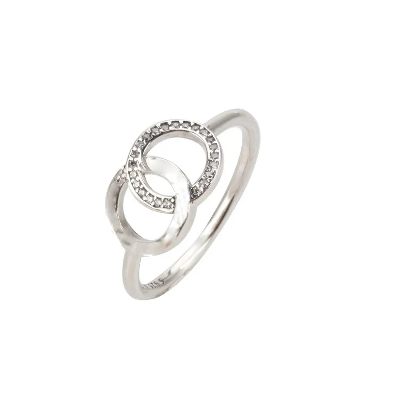 

Original 925 Sterling Silver Pan Ring Shiny Double Circle With Crystal Cz Pan Ring For Women Wedding Party Fashion Jewelry