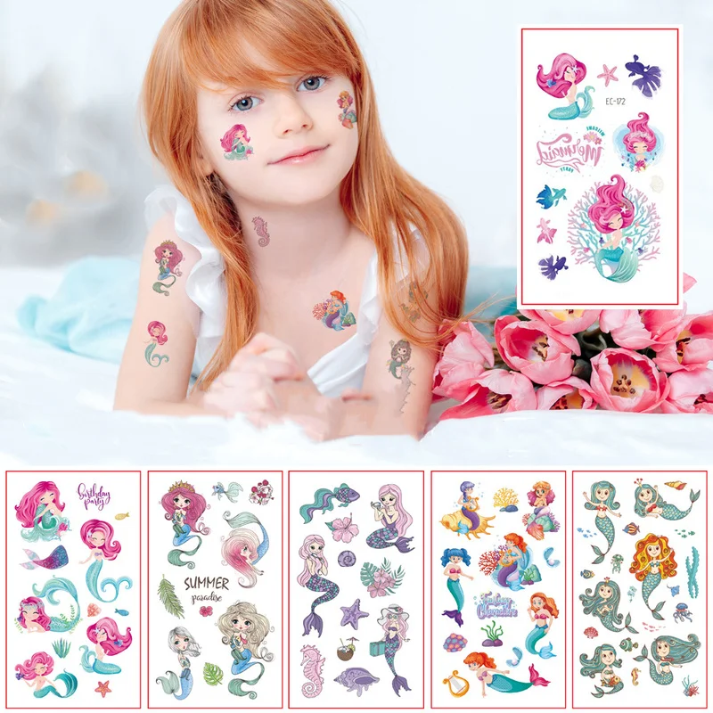 

1/10PCs Little Mermaid Tattoo Stickers Kids Birthday Party Decors Mermaid Waterproof Tattoo Sticker Baby Shower Body Art Tattoos