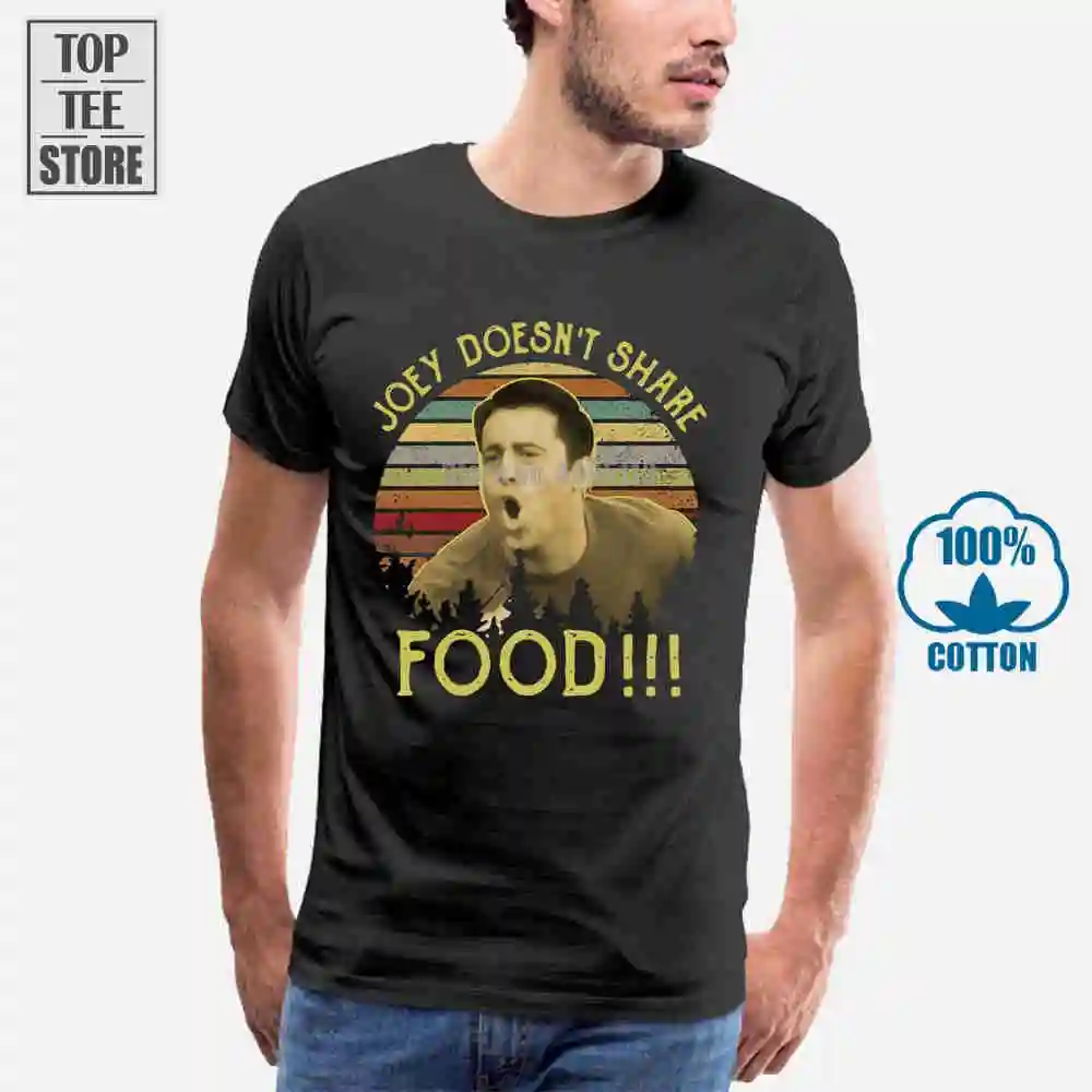 Joey Friends Doesn'T Share Food Винтажная футболка Черная Хлопковая мужская S 4Xl|Мужские