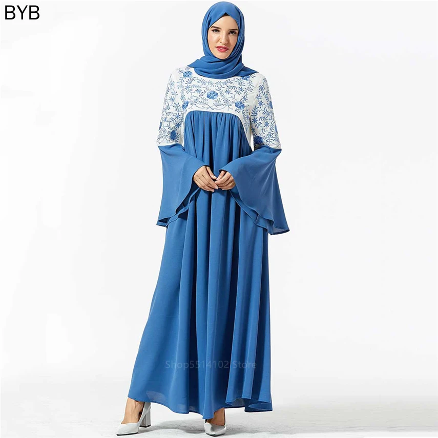 Модная женская мусульманская одежда хиджаб платье с цветочной вышивкой Абая