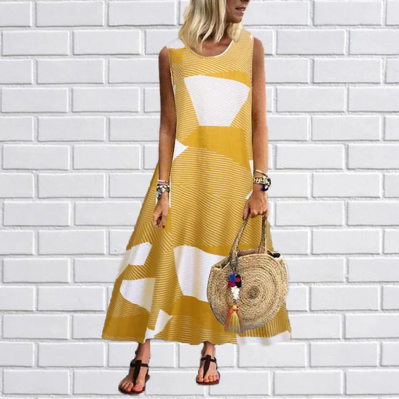 Женское длинное платье большого размера весна лето 2020 женское с геометрическим