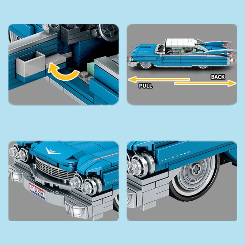 

Sembo Blocks Technical Series Retro Blue Pull Back Racing Cadillac Classic Car Educational Toys Building Bricks Birthday