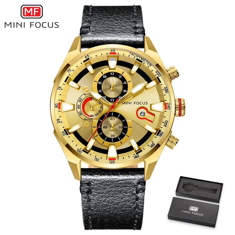 Black Golden MINIFOCUS часы Лидирующий бренд Мужские Аналоговые кварцевые часы с хронографом спортивные водонепроницаемые часы мужские наручные часы Военные мужские часы - Цвет: Black Golden