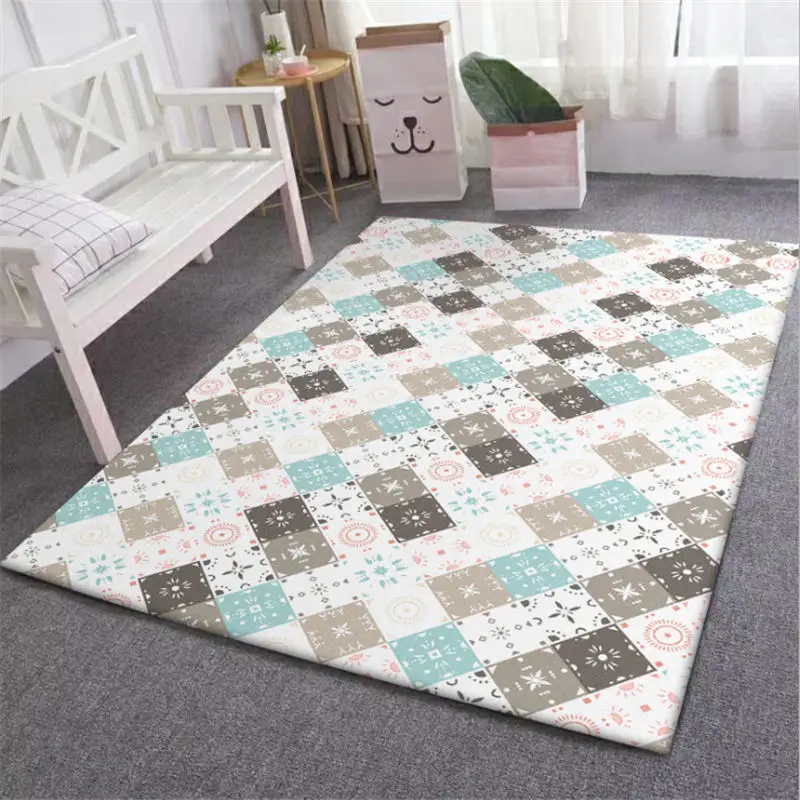 Ковры для гостиной синий серый квадратный узор ковер спальни напольный коврик