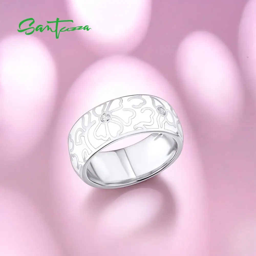 Женское серебряное кольцо SANTUZZA элегантное из серебра 100% пробы с белым цветком