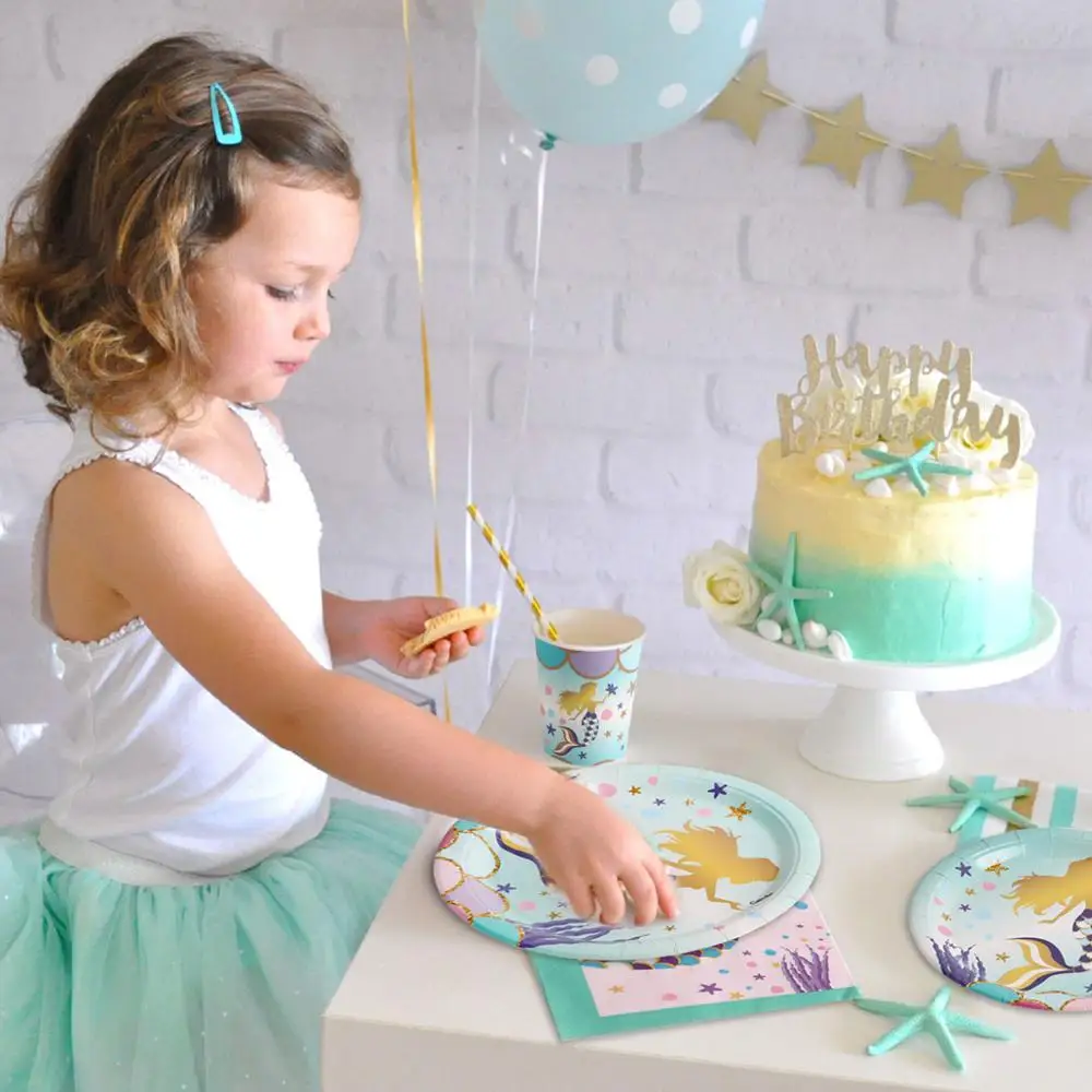 

PATIMATE Mermaid Disposable Tableware Mermaid Party Decor Little Mermaid Birthday Party Decoration Kids Baby Shower Decor