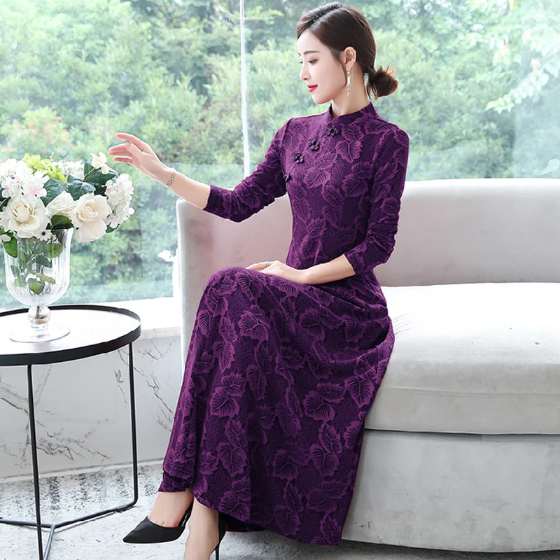 Новинка вязаное жаккардовое винтажное платье в китайском стиле китайское тонкое