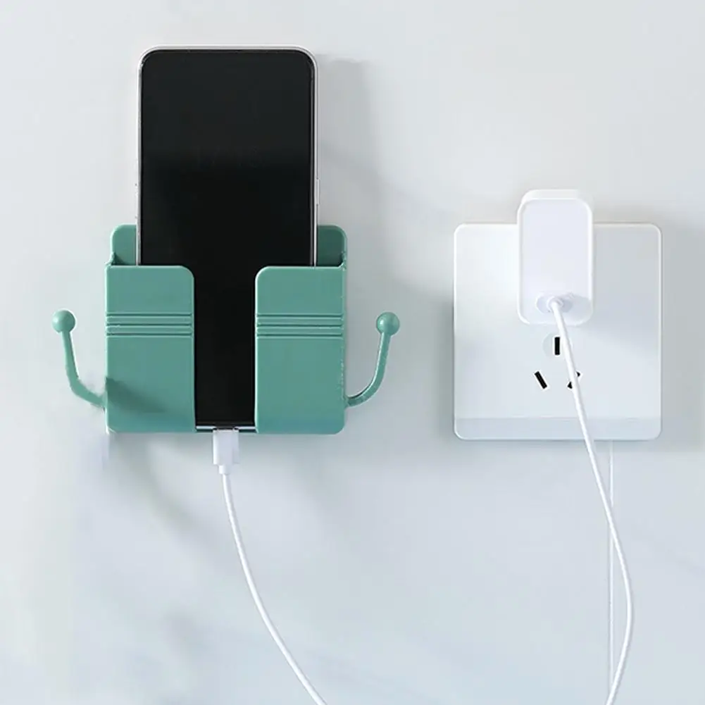

1PC Wall Mounted Mobile Phone Charging Organizer Remote Control Storage Box Phone Plug Wall Holder Stand Rack