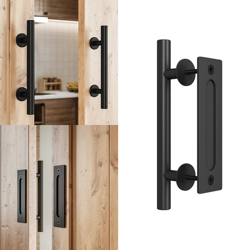 

12" Heavy Duty Pull and Flush Door Handle Set Sliding Barn Durable New Hot Hardware Black Powder Coated Finish Two-Side Design