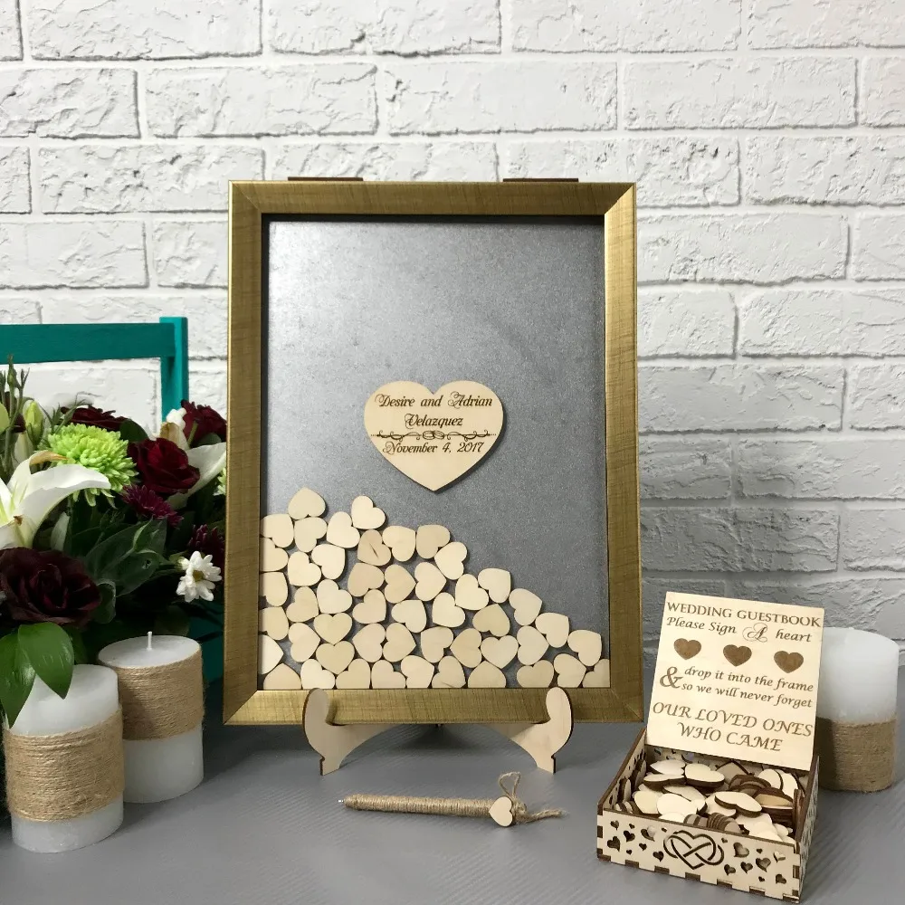 Персонализированные имена Золотая рамка деревянная свадьба Выгравированные