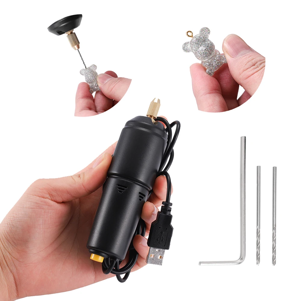

1 Set 3 Drills Jewelry Tools Mini Electric Drill HandheldPearl Epoxy Resin Wood Craft Tools 5V USB Data for DIY Jewelry Making