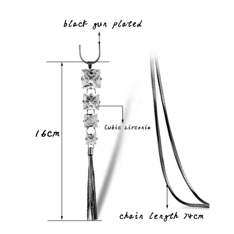KIOOZOL квадратные стразы Длинные подвески с кисточками серебряного цвета длинное