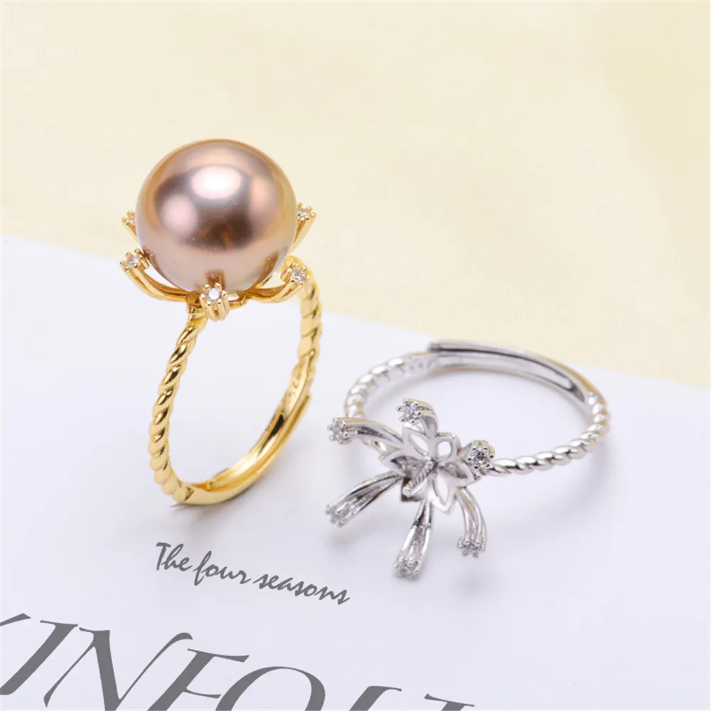 

Real Silver S925 Plated Ring Empty Care DIY Accessories Pearl Ring Adjustable Set Semi-finished Products Woman Ring Wholesale
