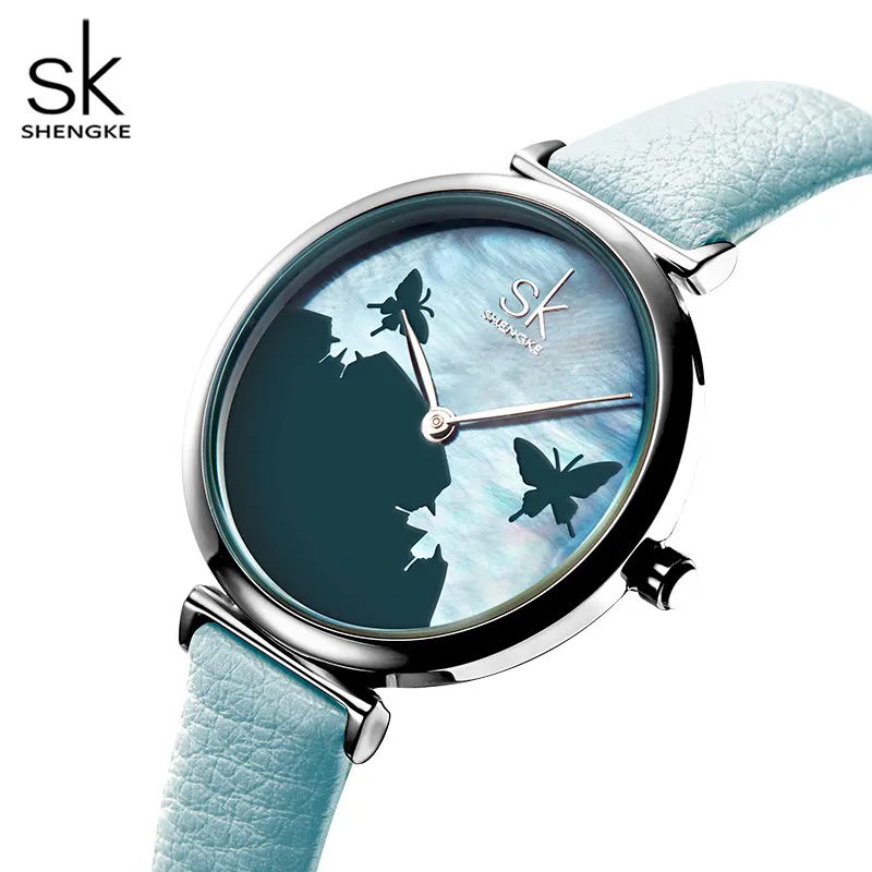 Shengke SK Female Watches Women Watch Romantic Rural Dial Leather Watchband Lady Clock Casual Quartz Wristwatch  Montre Femme enlarge