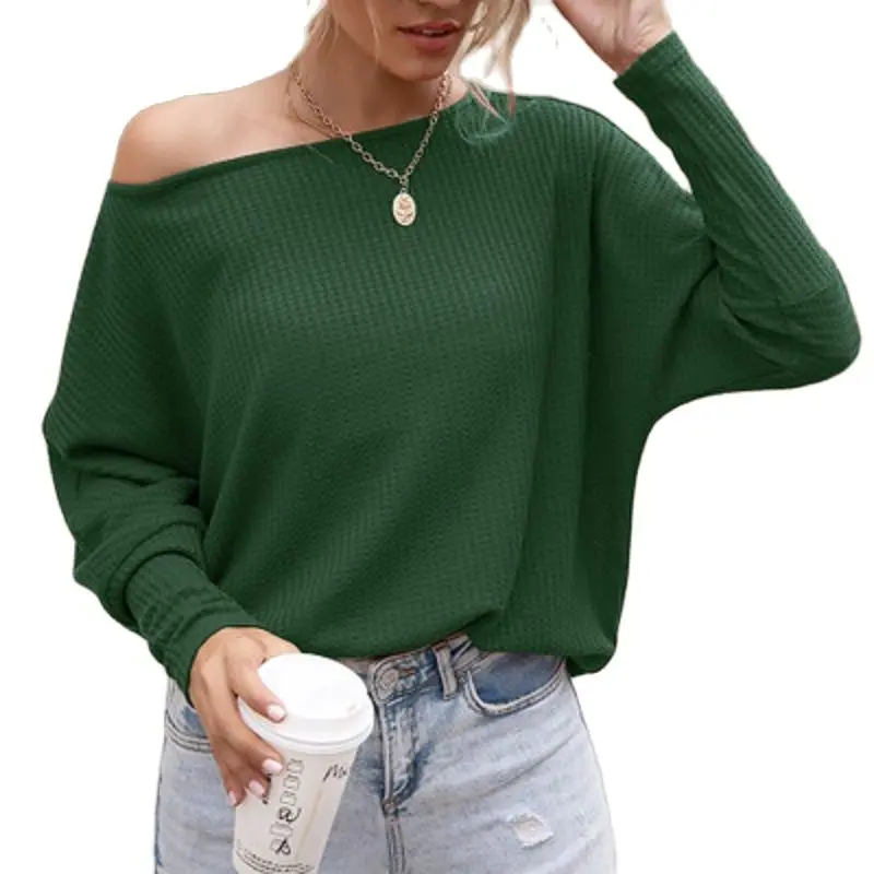 Женская футболка с длинным рукавом свободное мягкое вафельное трикотажное