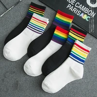 winte womens socks cotton rainbow stripes socks christmas fashion warm christmas casual tide socks harajuku korean cheap things
