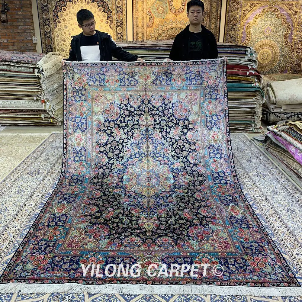 Yilong 6 'x 9' ручной вязки персидский коврик Синий Шелковый работы (ZSH005A) | Дом и