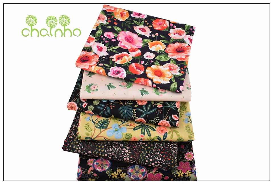 Chainho, 6 шт./лот, полночные цветы, саржевая хлопковая ткань, Лоскутная одежда, сделай сам шитье и стеганое одеяло, материал для малышей и детей