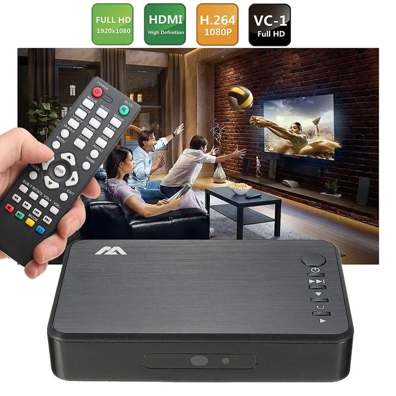 Full HD 1080p Медиа Видео центр портативный мультимедийный плеер HDMI MKV Rmvb USB SD/MMC Пульт