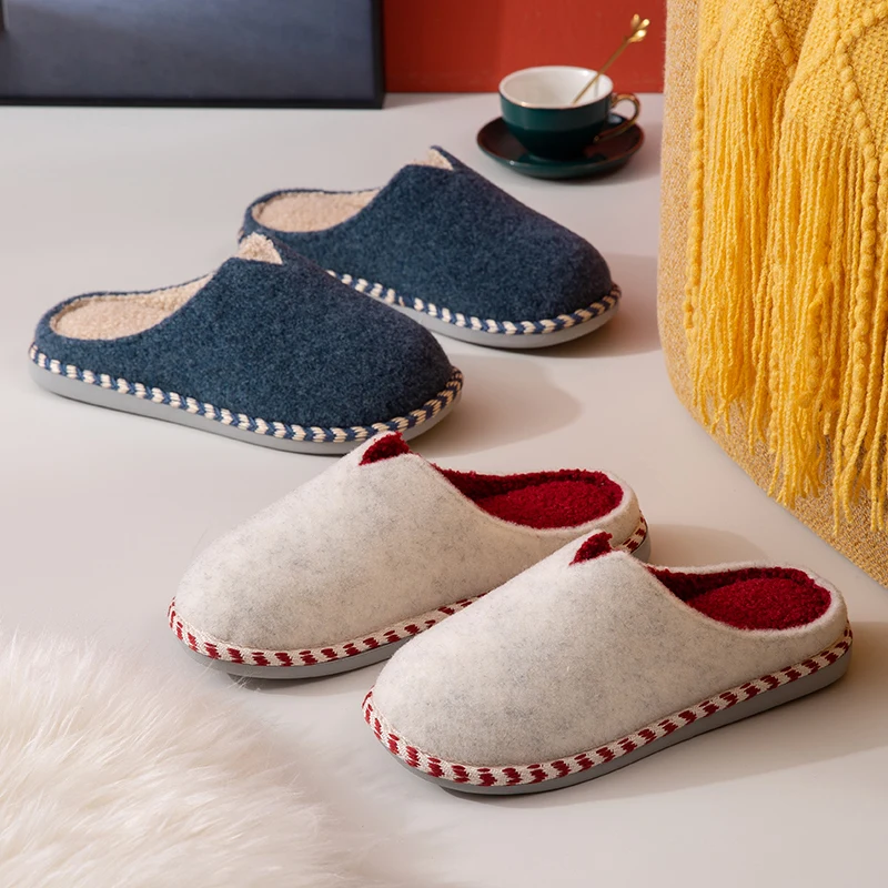 Зимние Новые однотонные домашние тапочки из флока Женские материала на основе