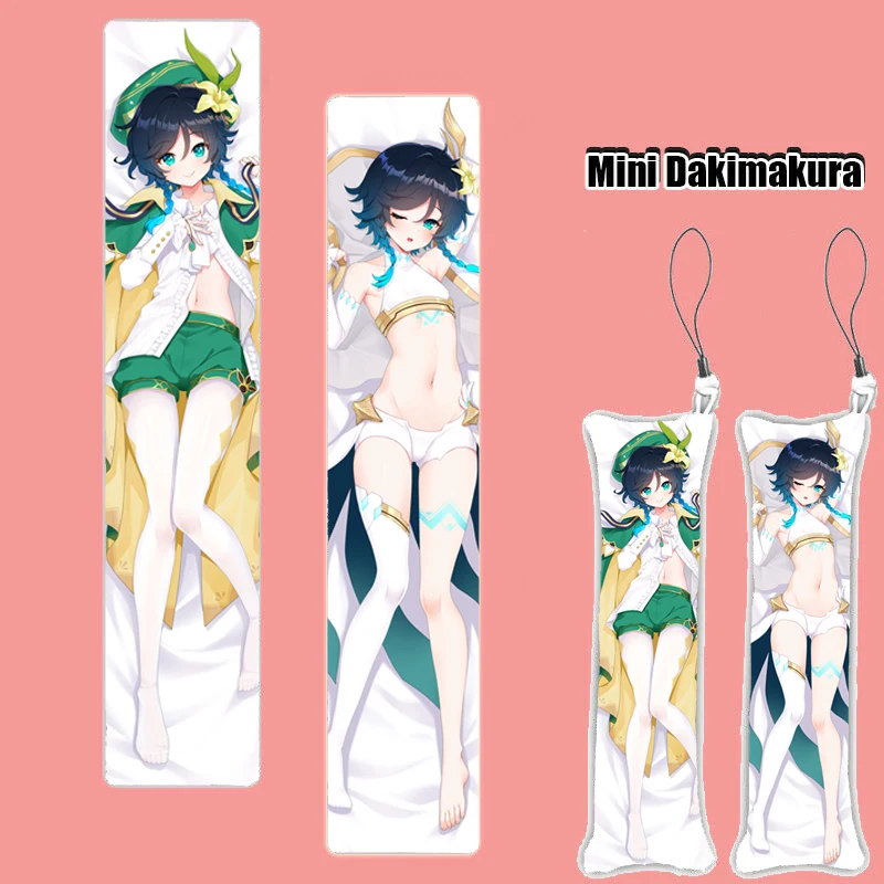 

Kawaii Genshin Impact Game Mini Dakimakura Strap Charm Keychain Venti Anime Girl Otaku Figure Pendant Bag Hanging Ornament Gift