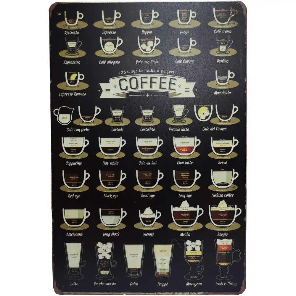 

Original Retro Design Coffee Tin Metal Sign Wall Art, Thick Tinplate Print Poster Wall Decoration for Coffee Corner / Cafe /