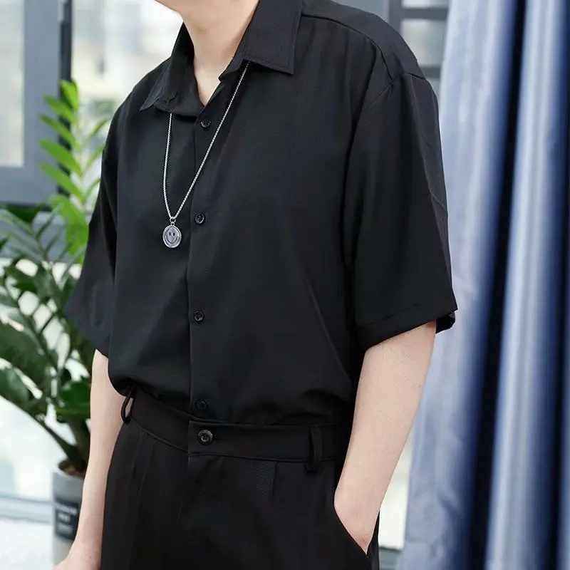

Ice Silk Sexy Mens Shirts Top Quality Drape Solid Color Loose Harajuku White Longsleeve Shirt for Men Japanese Streetwear