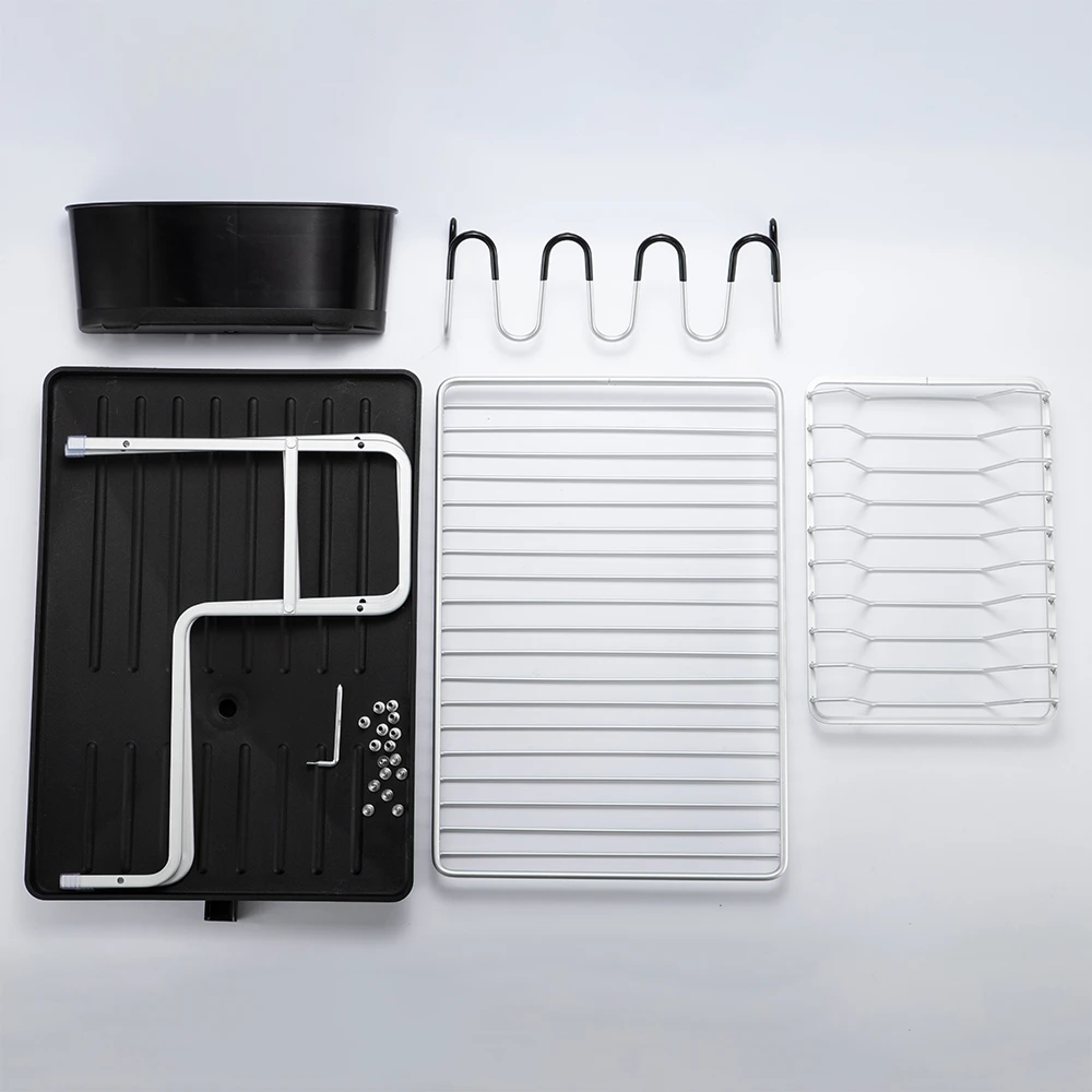 

2 Tier Silver Stainless Aluminum Kitchen Dish Rack Sink Drainer Plate Drying Shelf Organizer Accessories Cutlery Glass Storage