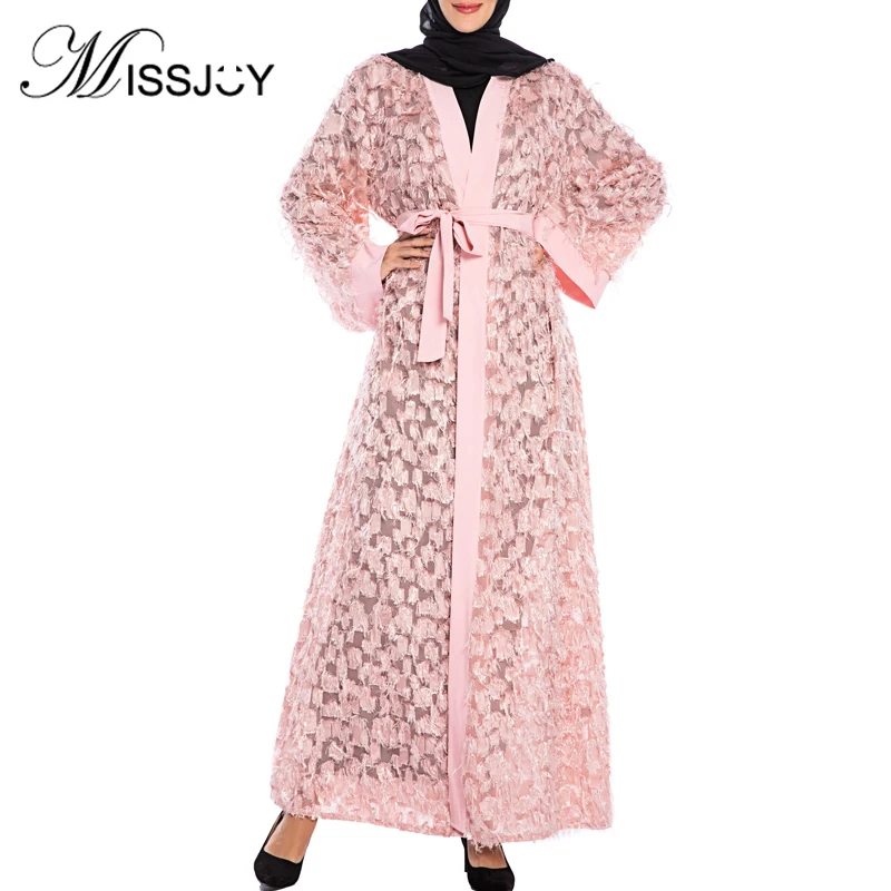 MISSJOY fashion 2019 Abaya Muslim Women Dress Elegant Kimono Tassel Loose Kaftan Dubai Cardigan Pure Color Islamic Clothing Arab |