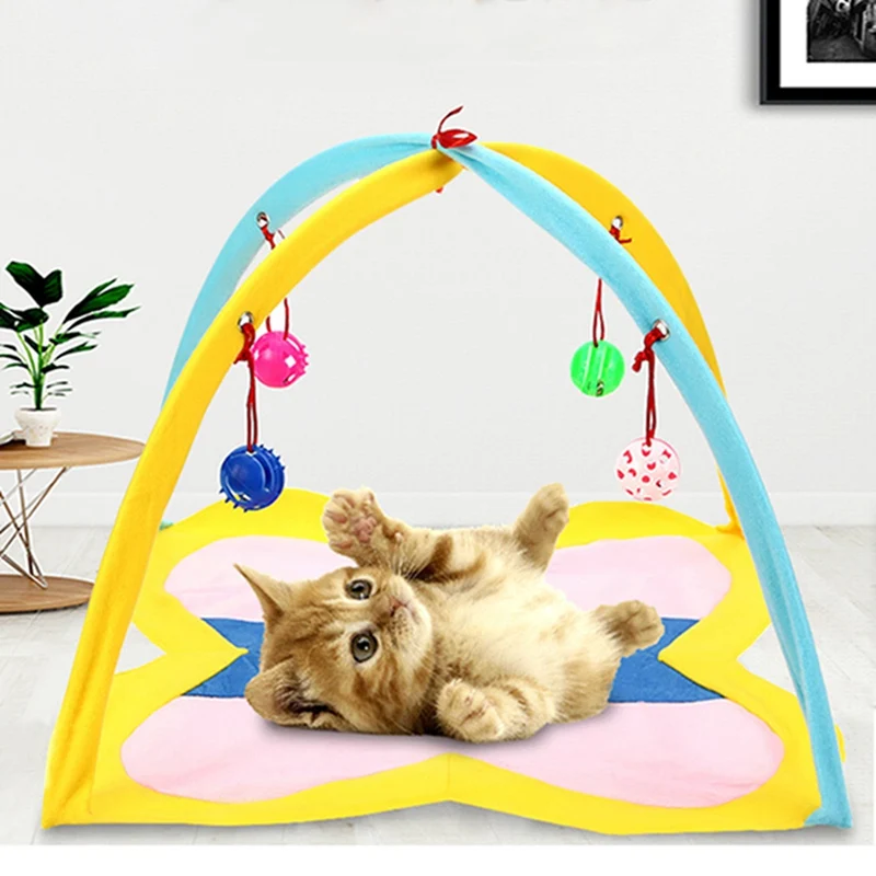 Pet Cat Toys Funny Tent with Hanging Ball Fold Bed Mat Exercise Activity Portable Supplies Indoors | Дом и сад