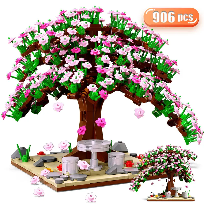

Friends Romantic Cherry Blossoms Tree Pavilion Building Blocks MOC Sakura Home Decoration Figures Bricks Toys For Children Gifts