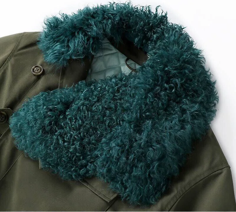 Женская куртка в стиле милитари зеленое пальто из овечьей шерсти 2020 свободные