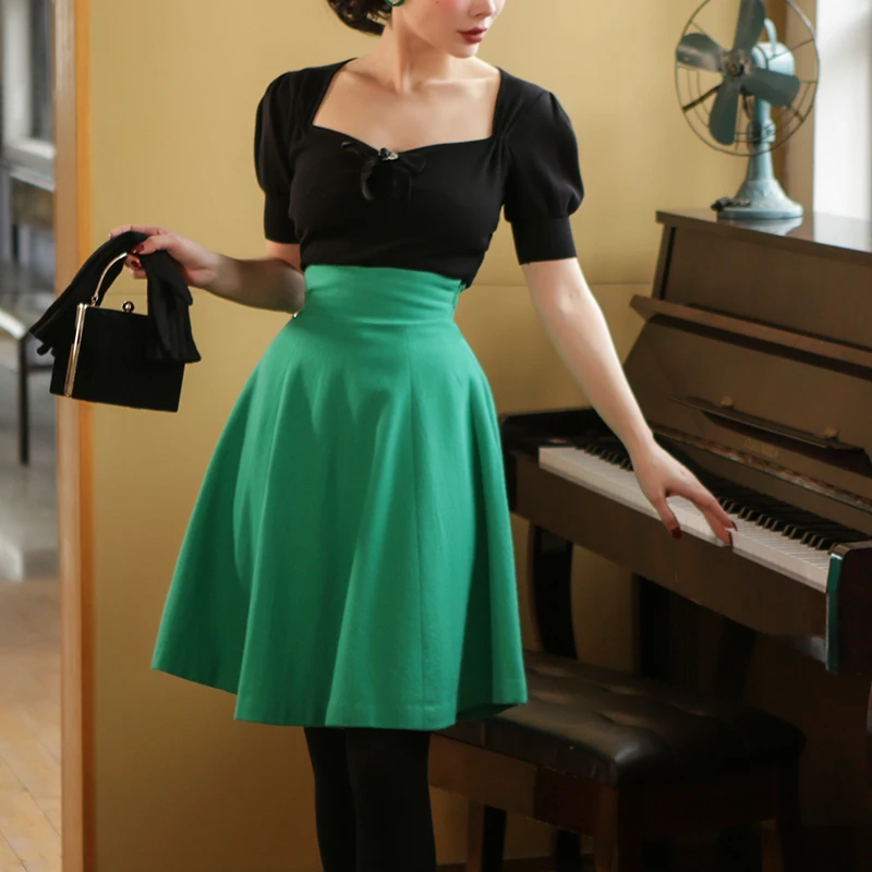 Женская винтажная кашемировая юбка Le Palais зеленая Юбка До Колена с высокой талией