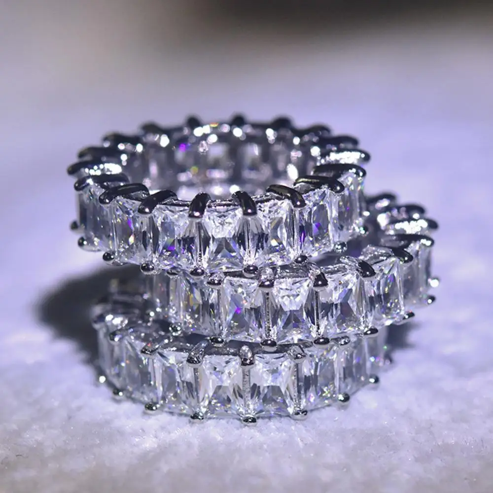 

Wedding Engagement Princess Cut Rhinestone Inlaid Bridal Finger Ring Jewelry