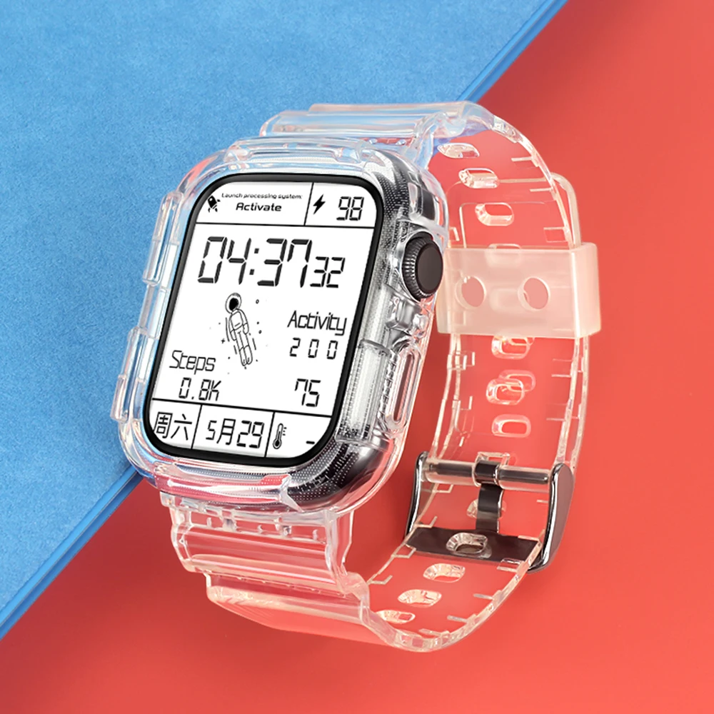 Silicone Crystal Clear Sports Wristband, for Apple Watch Band Series SE6 5 44mm 42mm, Replacement Strap for iWatch 3 2 38mm 40mm