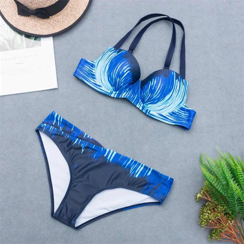 Ретро купальник на косточках пуш ап высокая талия набор бикини сексуальный