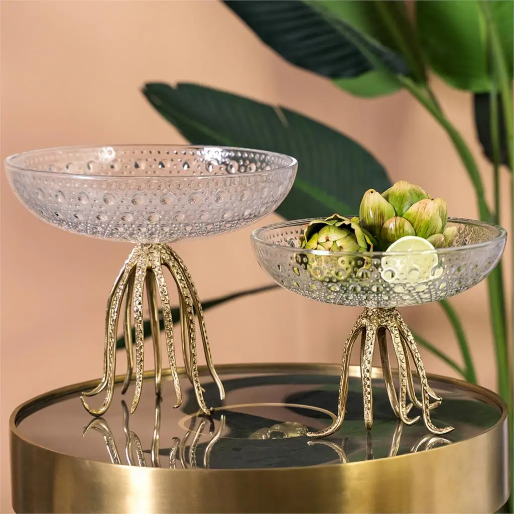 Роскошная металлическая статуя в форме осьминога домашняя стеклянная тарелка